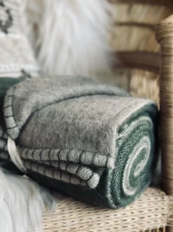 VIAMAJA Plaid 100 % uld - Grå / Oliven Outlet