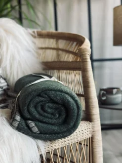VIAMAJA Plaid 100 % uld - Grå / Oliven Outlet