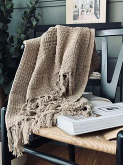 VIAMAJA Plaid vaflet bomuld - Beige Clearance