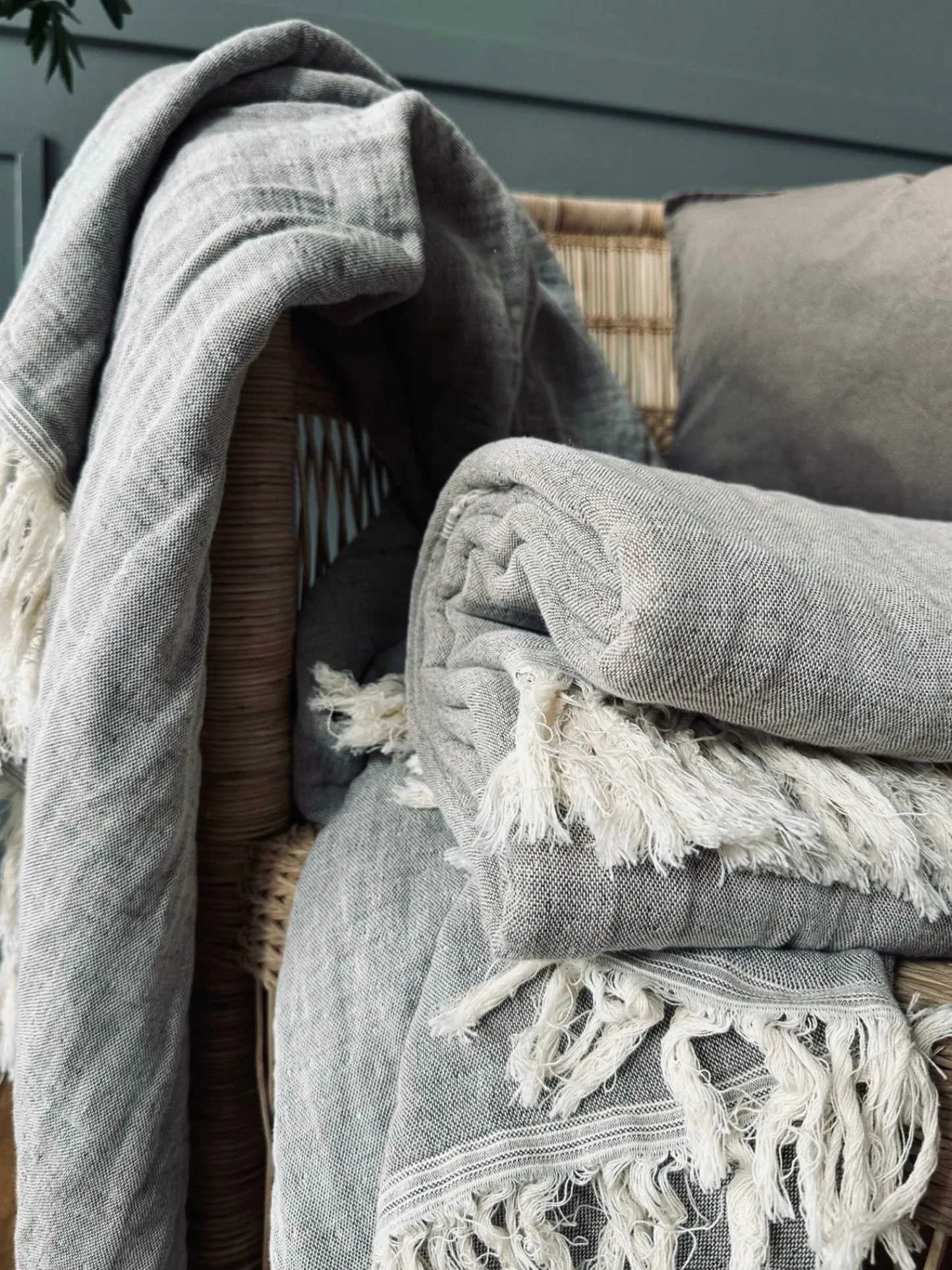 VIAMAJA Plaid vævet med kork – Nature grey mix Online