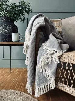 VIAMAJA Plaid vævet med kork – Nature grey mix Online