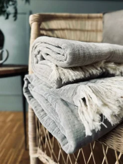VIAMAJA Plaid vævet med kork – Nature grey mix Online