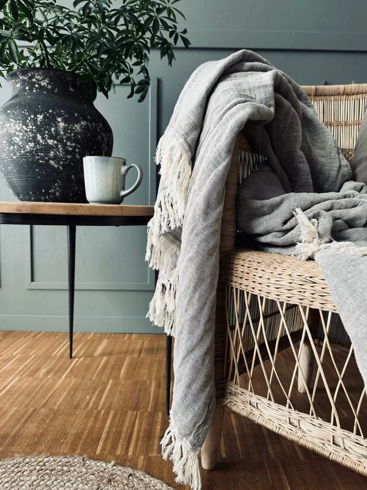 VIAMAJA Plaid vævet med kork – Nature grey mix Online