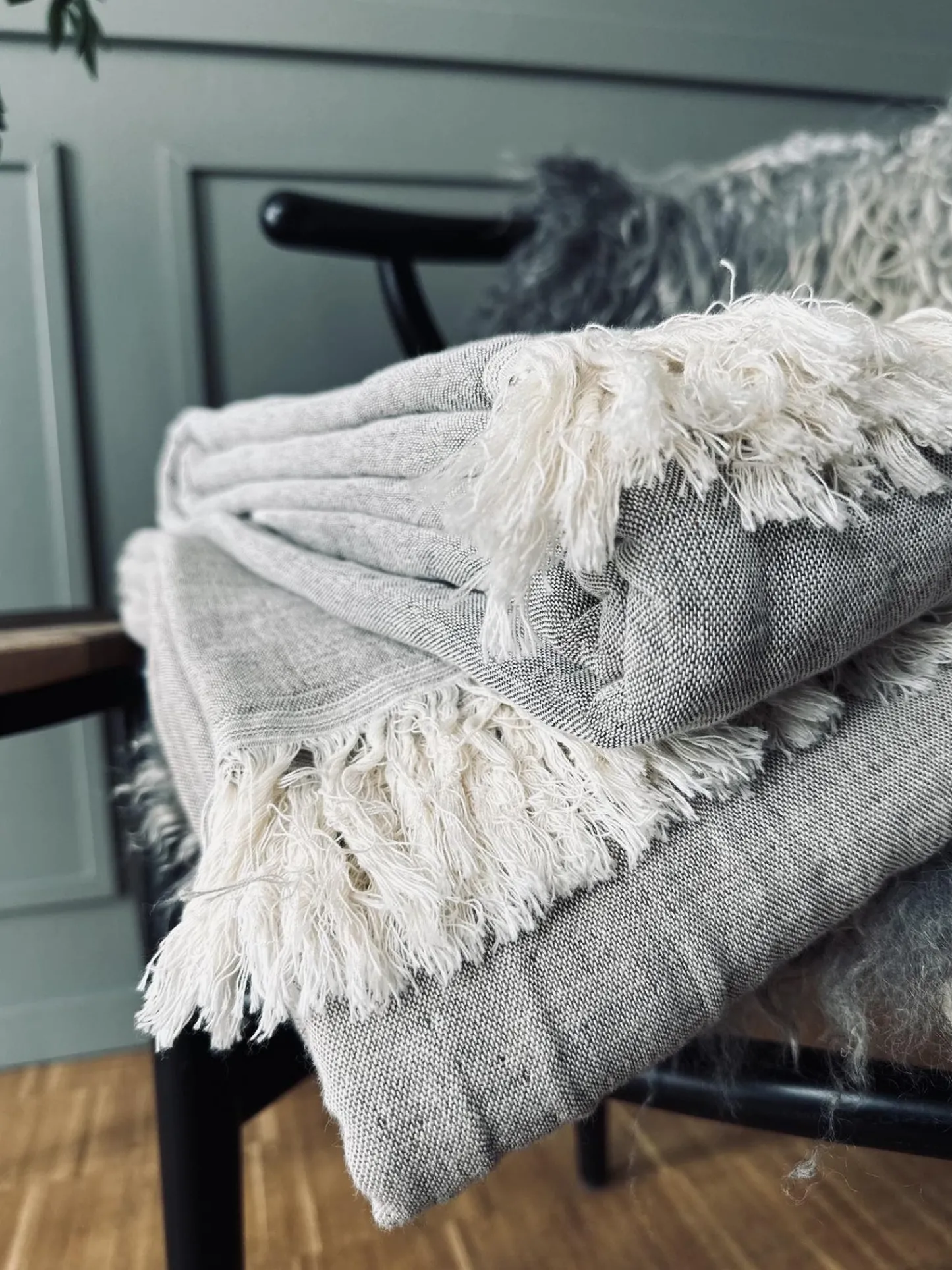 VIAMAJA Plaid vævet med kork – Nature grey mix Online