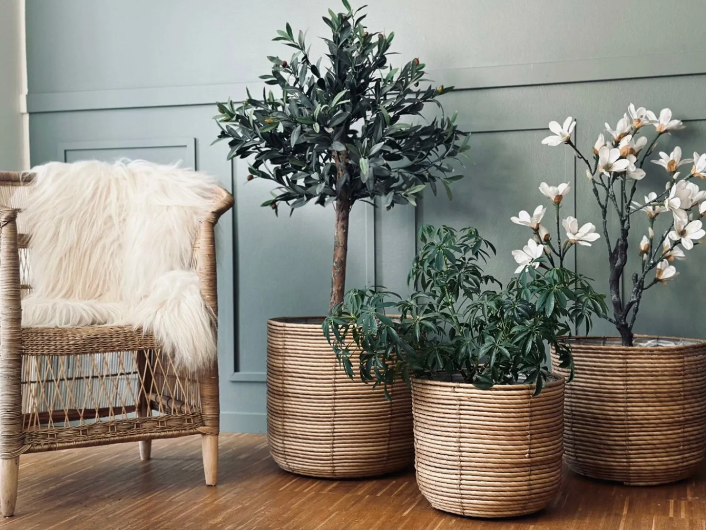 VIAMAJA Plantekurve RATTAN BIG - Sæt med 3 størrelser