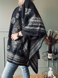 VIAMAJA Poncho Black boheme Hot
