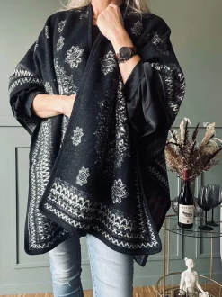 VIAMAJA Poncho Black boheme Hot