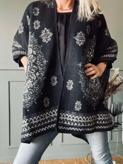 VIAMAJA Poncho Black boheme Hot