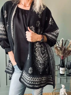 VIAMAJA Poncho Black boheme Hot