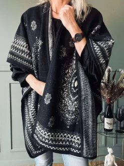 VIAMAJA Poncho Black boheme Hot