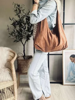 VIAMAJA Shopper i blødt ruskind - Cognac