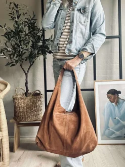 VIAMAJA Shopper i blødt ruskind - Cognac