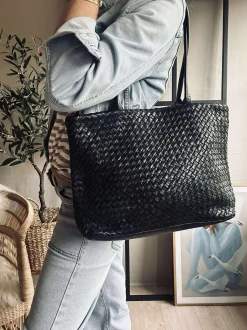 VIAMAJA Shopper i flettet skind - Black