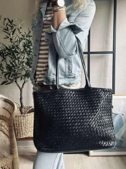 VIAMAJA Shopper i flettet skind - Black
