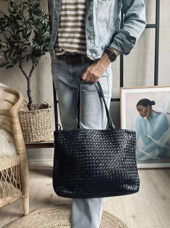VIAMAJA Shopper i flettet skind - Black