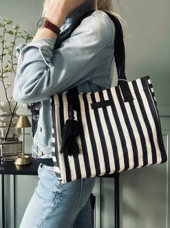 VIAMAJA Shopper STRIBE Canvas Small Discount