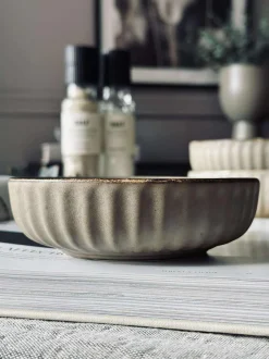 VIAMAJA Skål VIGA strib stentøj - Mat brun 12cm Best