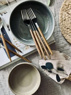 VIAMAJA Skål VIGA strib stentøj - Mat brun 12cm Best