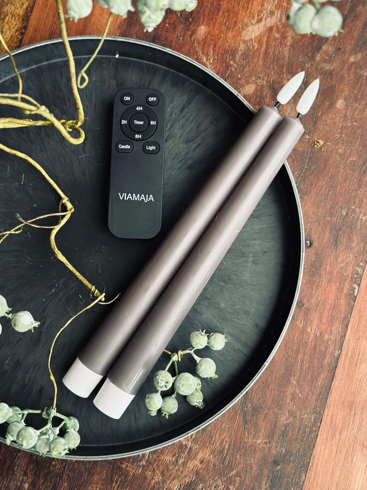 VIAMAJA Stagelys / Sæt med 2 stk og fjernbetjening – Sand 24 cm Discount