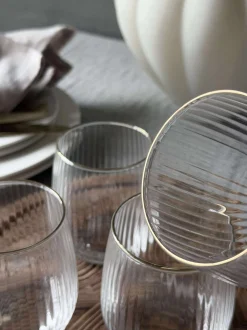 VIAMAJA Vandglas Rillet med guld kant - 4 stk.