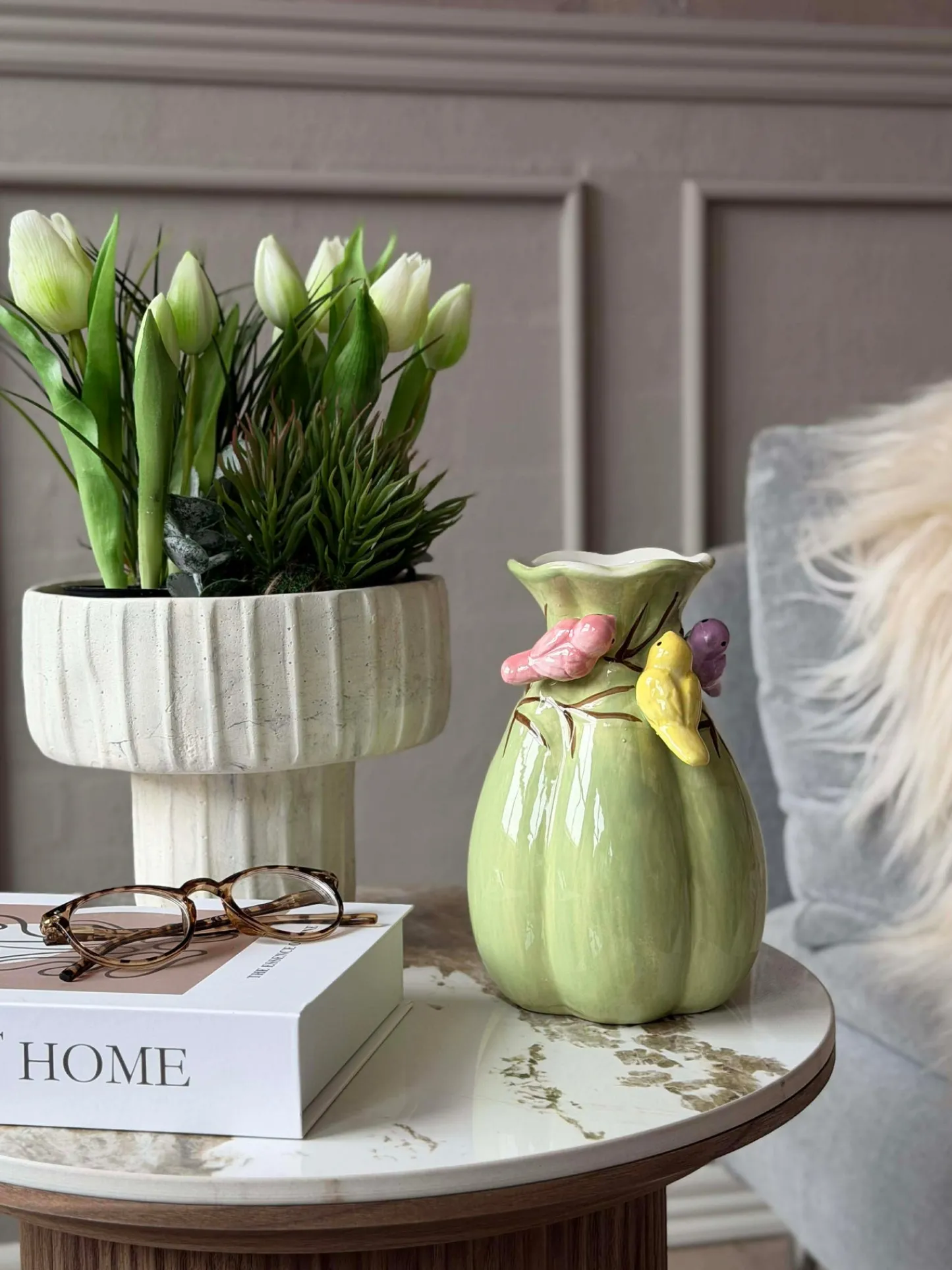VIAMAJA Vase med deko - Hvid eller Grøn Sale