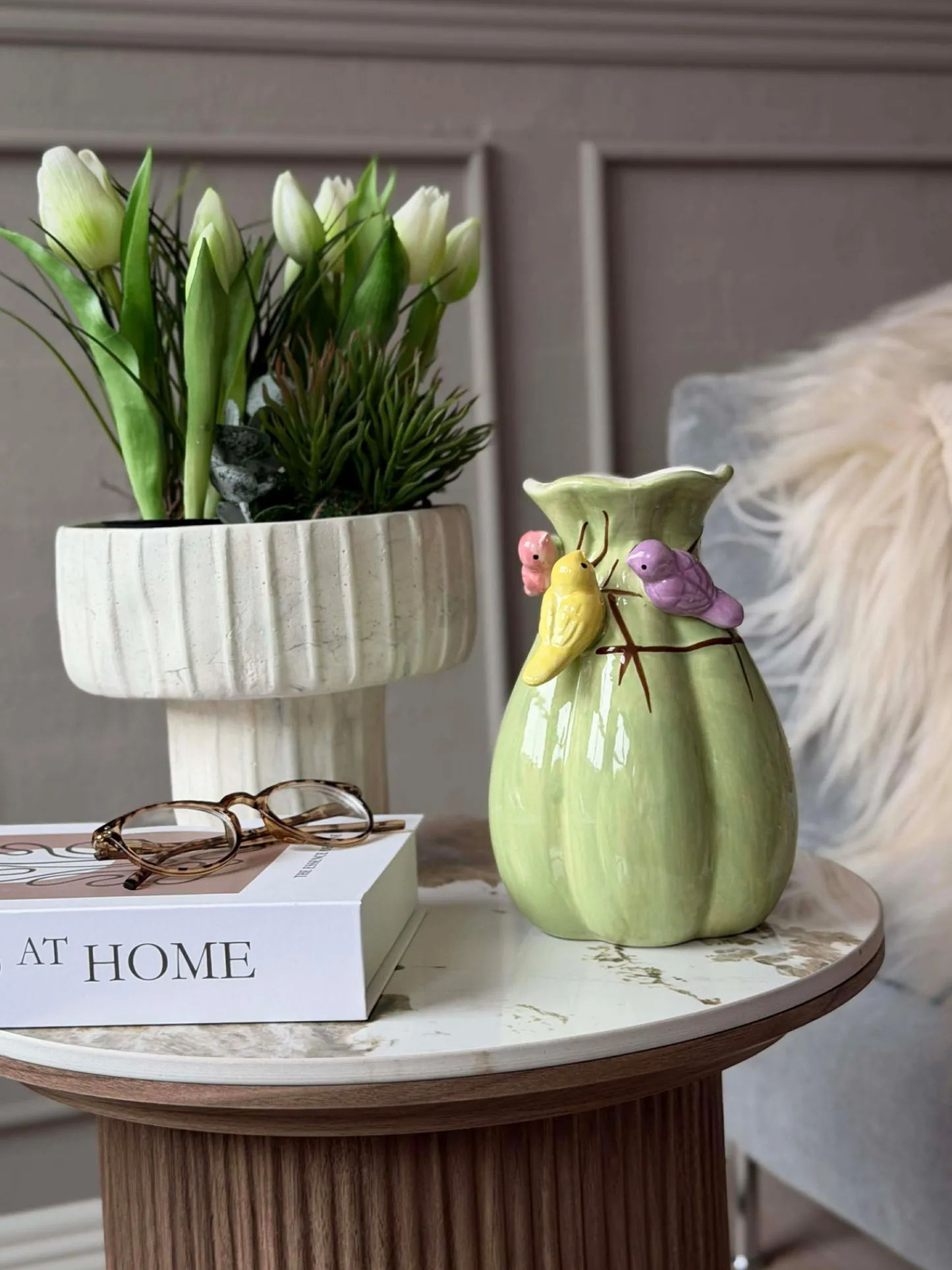 VIAMAJA Vase med deko - Hvid eller Grøn Sale