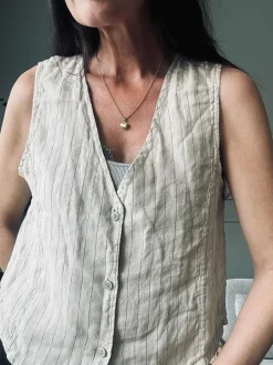 VIAMAJA Vest beige strib - Hør Clearance
