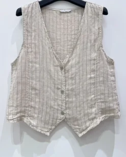 VIAMAJA Vest beige strib - Hør Clearance