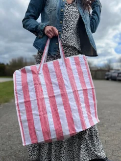 VIAMAJA XL strandtaske med Strib - Rød Sale