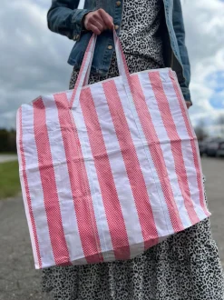 VIAMAJA XL strandtaske med Strib - Rød Sale